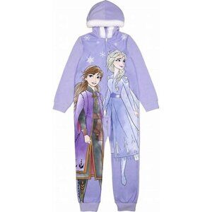 Disney Frozen II Little Girls' One-Piece Hooded Union Suit Pajama, Lilac-Sisters